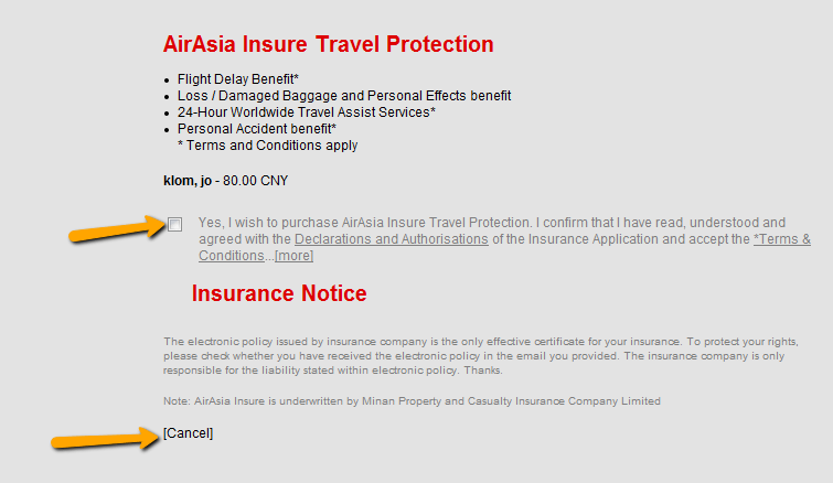 Отказ от страховки Air Asia